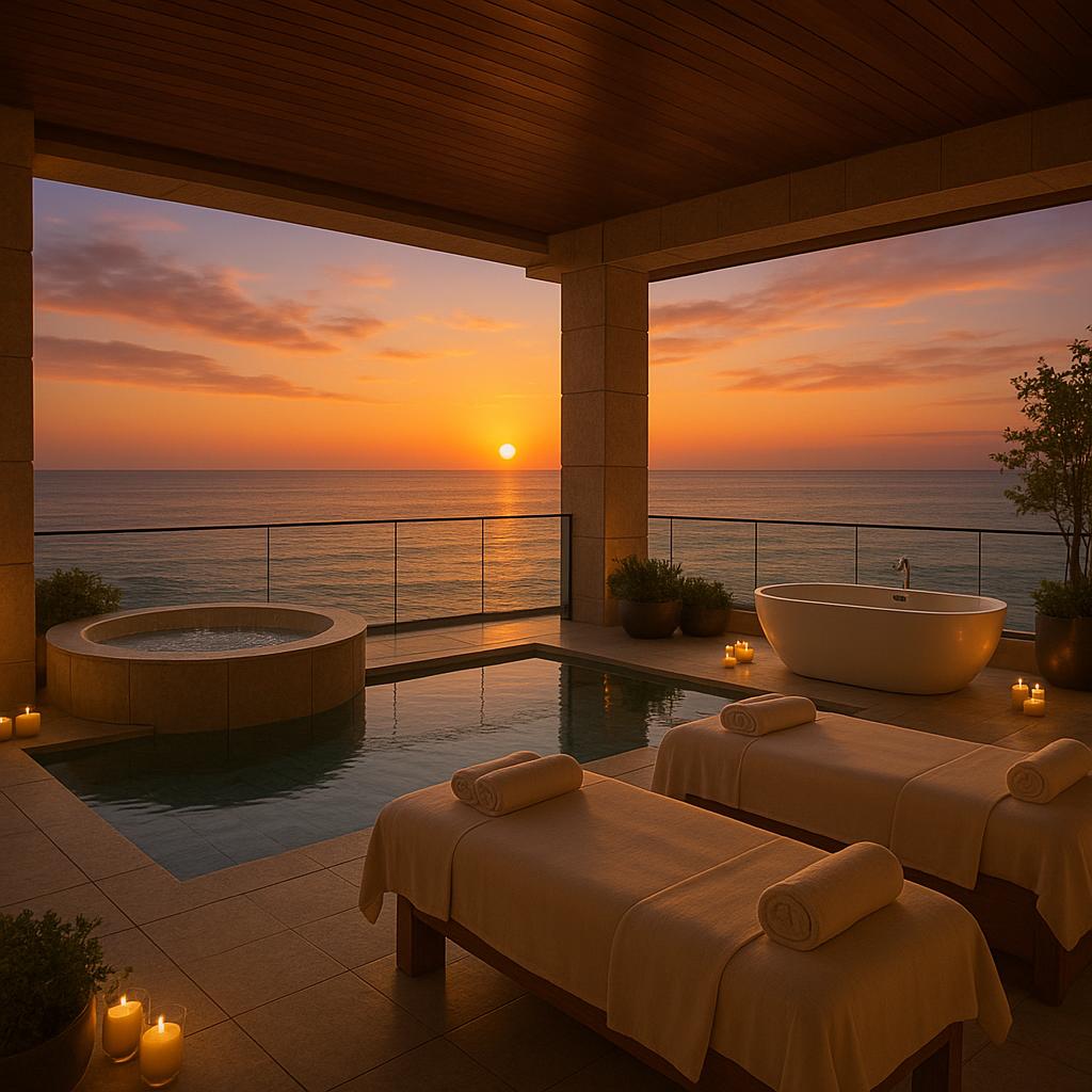 Ocean view spa retreat at sunset