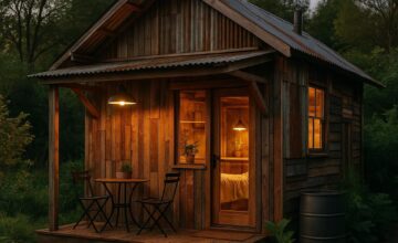 Salvaged stay made from repurposed wood and metal, showcasing sustainable accommodation