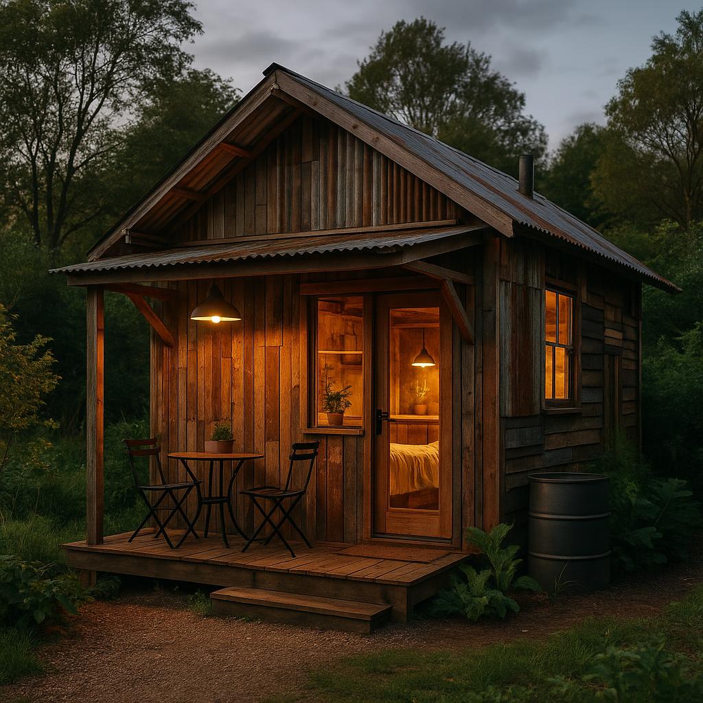 Salvaged stay made from repurposed wood and metal, showcasing sustainable accommodation