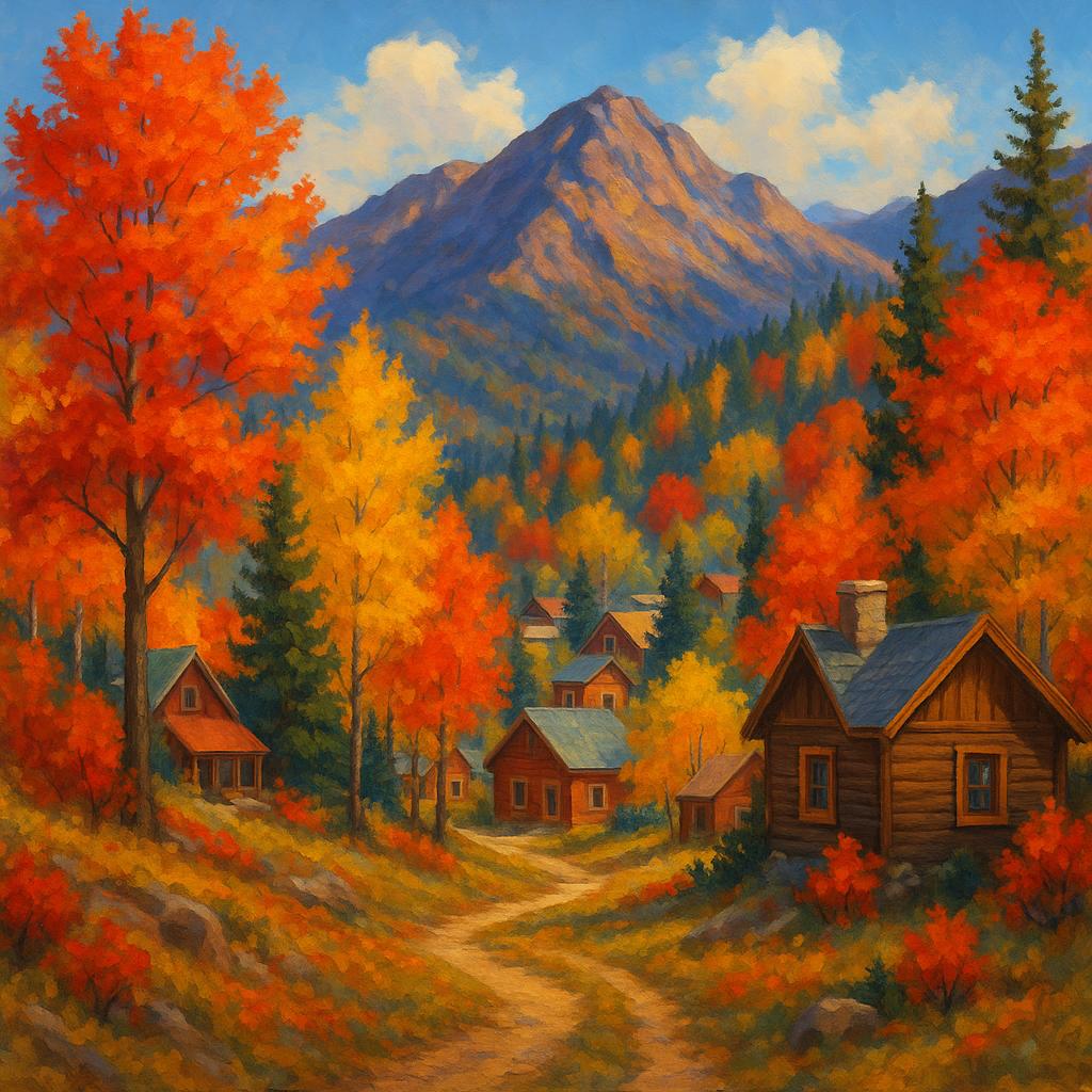 What Are the Best Autumn Foliage Towns on a Budget? 2 Autumn foliage in a mountain town with trails and cabins