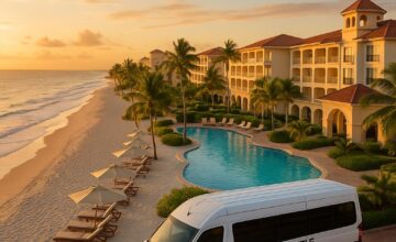 Beachfront resort shuttle transfer at dawn