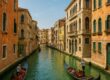 View of Venice canals with gondolas