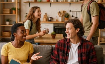 Co-living communal area with budget travelers