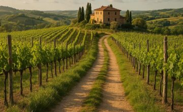Easy hiking trail through Tuscan vineyards