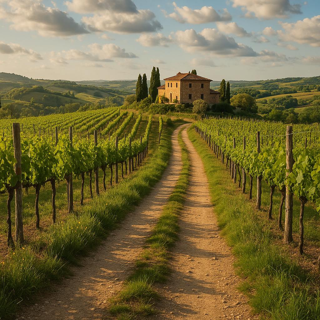 Easy hiking trail through Tuscan vineyards