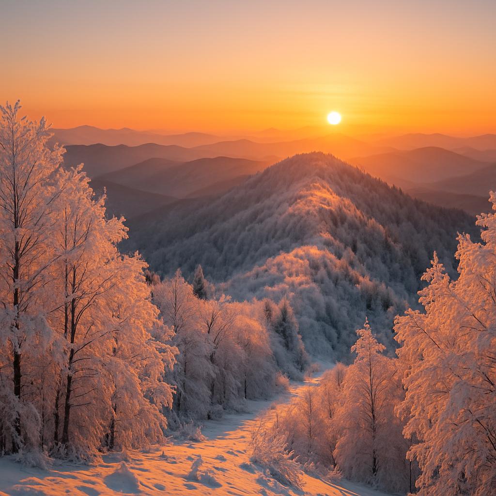 Frosted ridge overlook with sunrise light