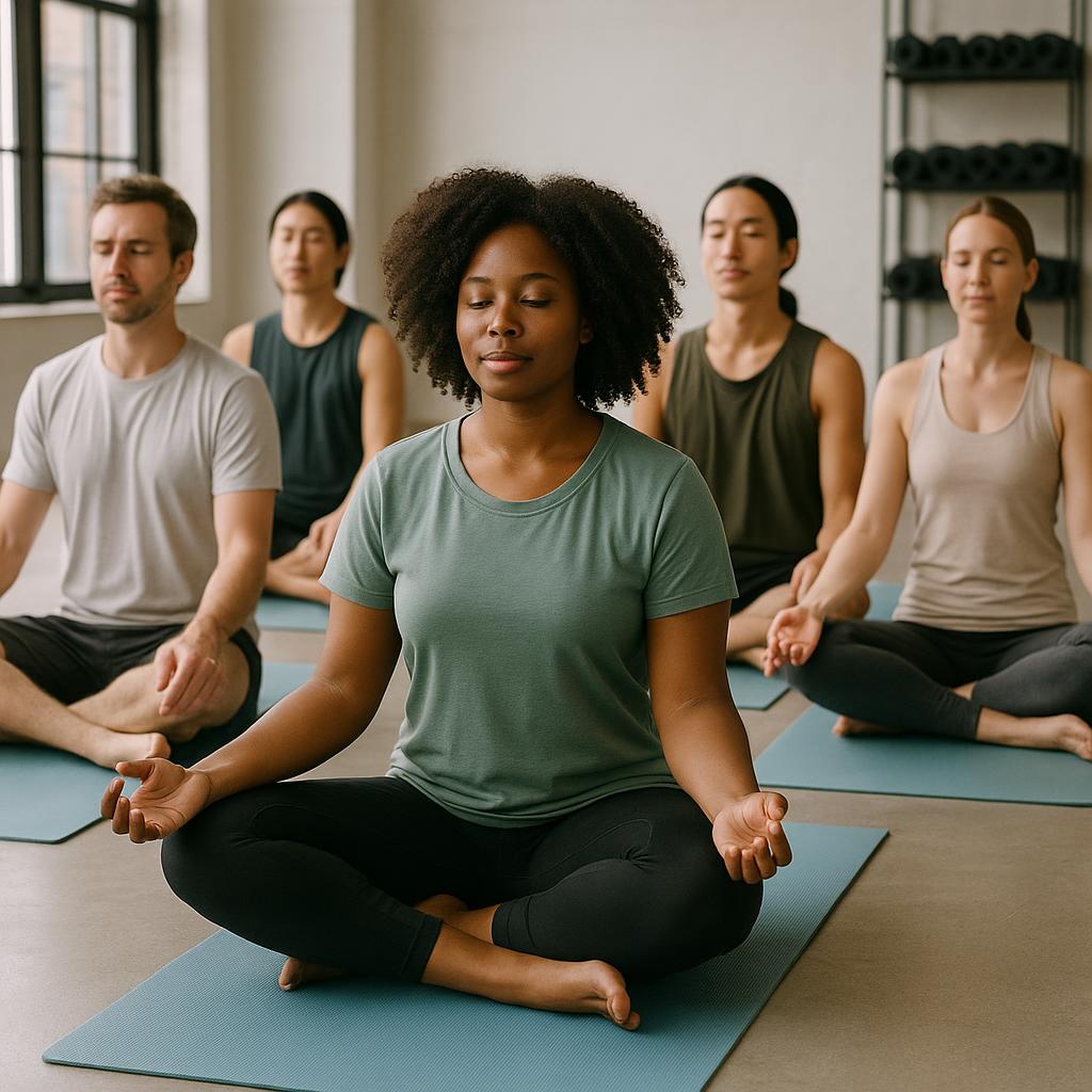 Drop-in yoga class with rental mats provided at a bright studio
