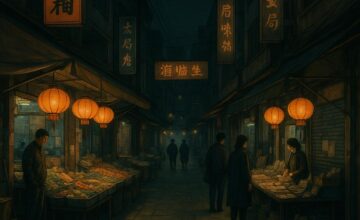 Less crowded night market street with local stalls and few people