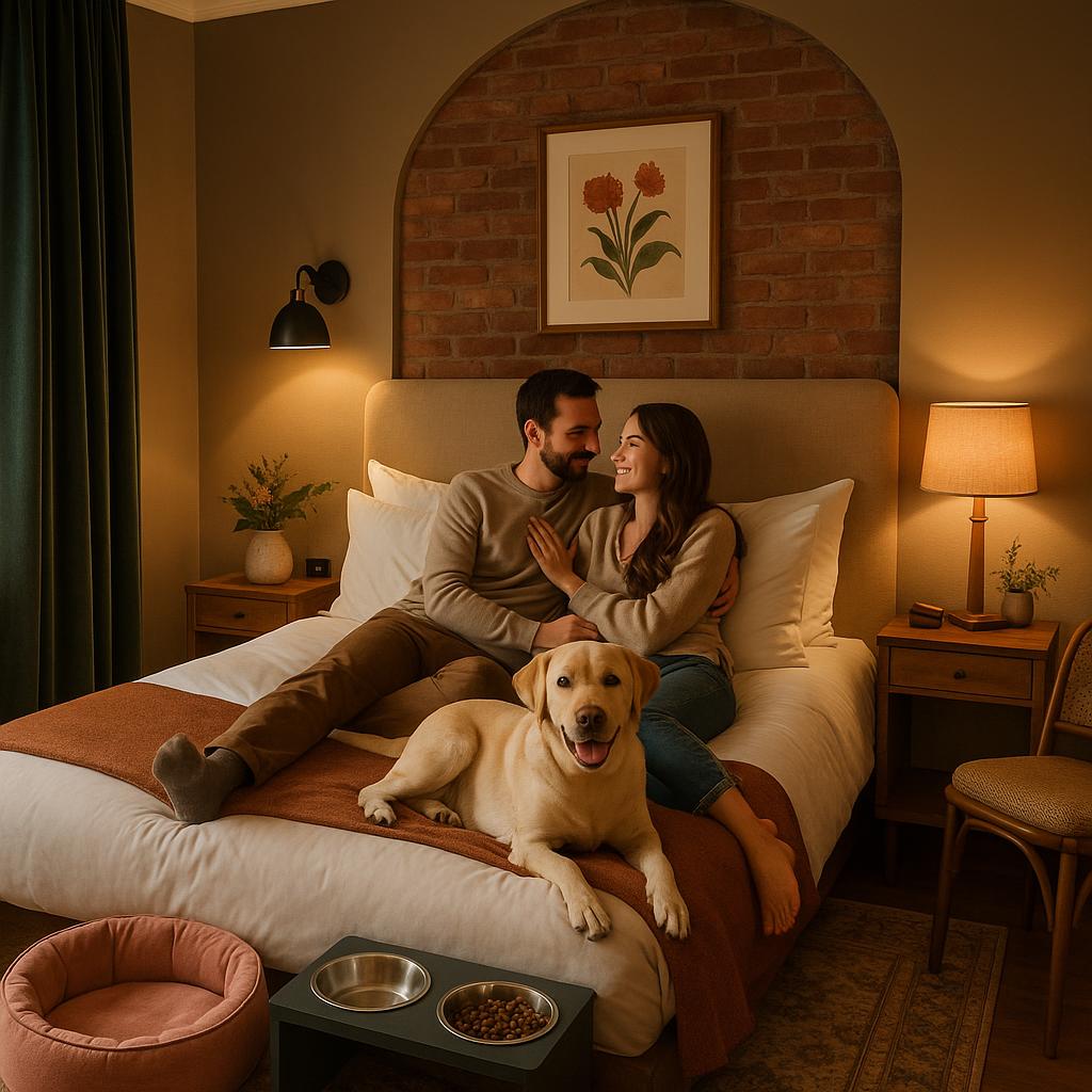 Boutique hotel room welcoming a couple and their dog