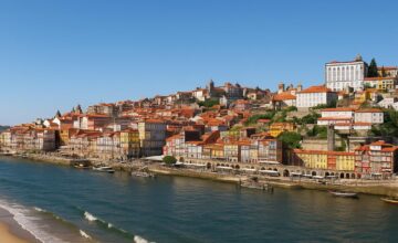 Porto riverside and Matosinhos beach panorama