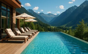 Mountain spa pool with cool summer view