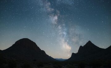 Night sky with Milky Way over Big Bend National Park, showing clear stars and dark horizon