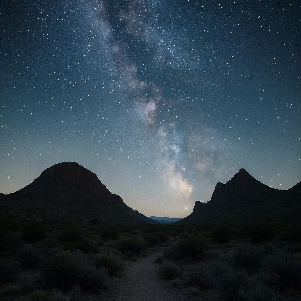 Night sky with Milky Way over Big Bend National Park, showing clear stars and dark horizon