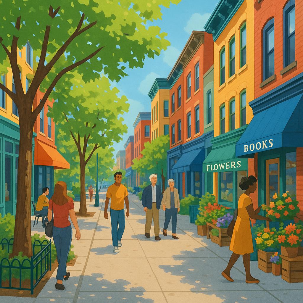 What Are the Best Walkable Cities on a Budget? 2 Walkable urban neighborhood with people walking and local shops