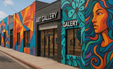 Mural artwork and galleries in a colorful art district