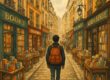 Solo traveler exploring bookshops in a European city