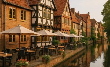Traditional dining houses beside canal in Giethoorn