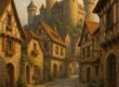 Authentic medieval castle town with cobblestone streets
