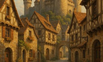 Authentic medieval castle town with cobblestone streets