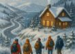 Winter coastal drive with hikers visiting a warm lodge