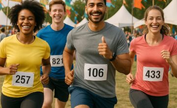 Beginners warming up at festival sprint
