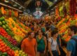 La Boqueria market in Barcelona with fresh food and crowds