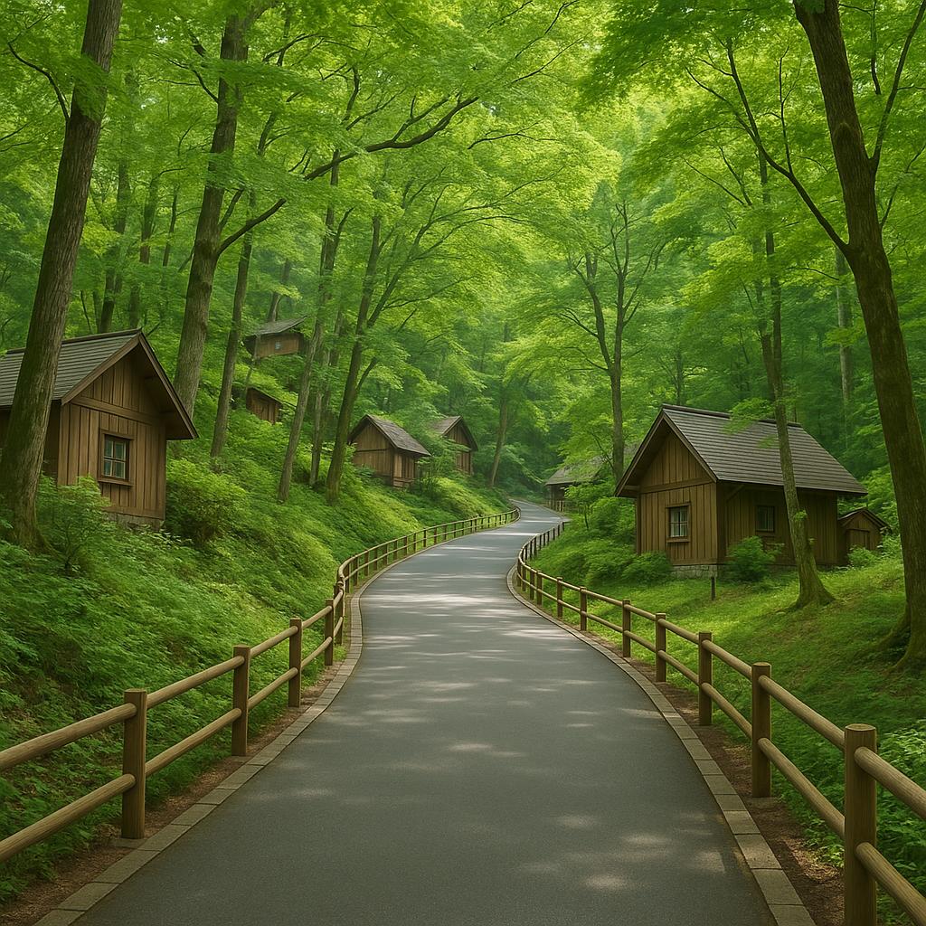 Accessible gentle walking path in forest village