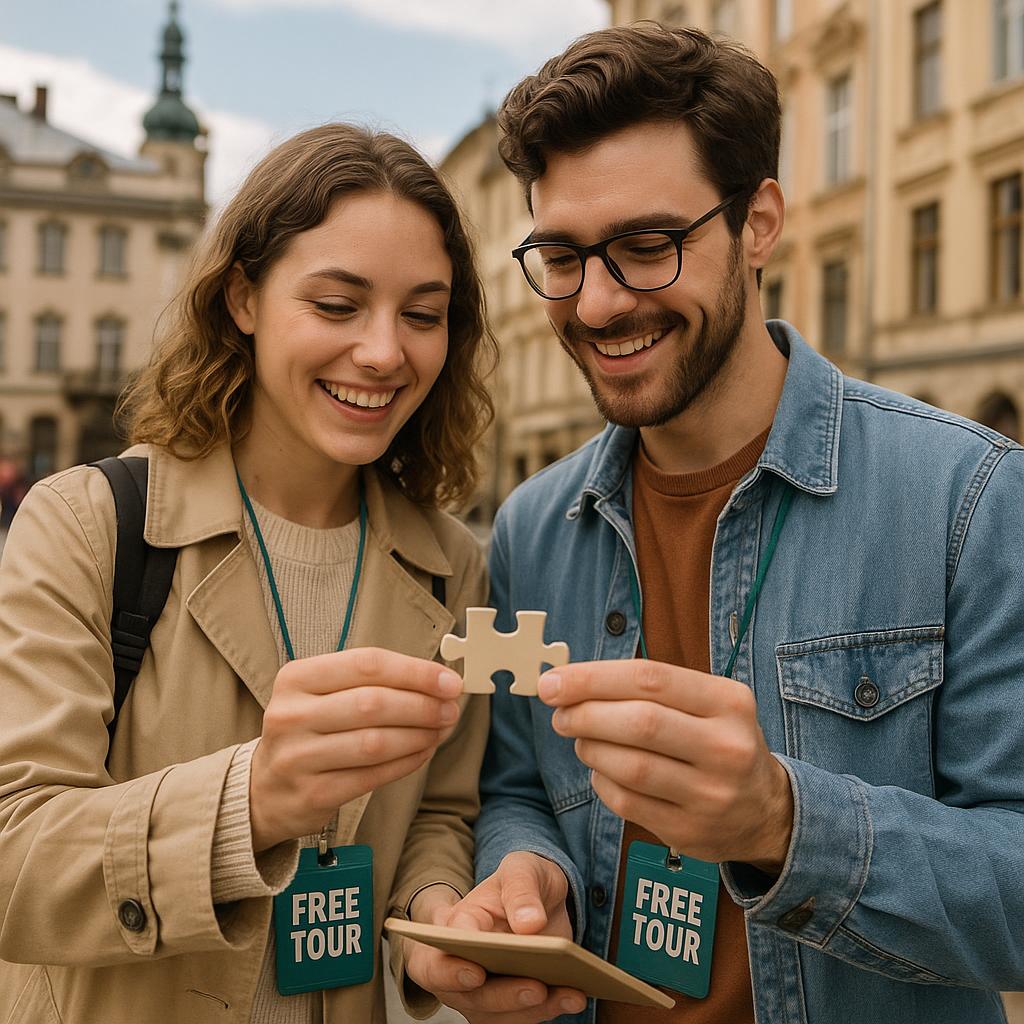 Which Free Walking Tour Challenges Work Best for Couples? 2 Couple solving puzzle during walking tour