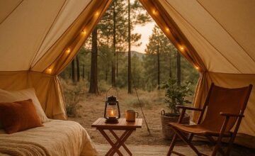 Cozy glamping bell tent setup surrounded by nature for solo traveler