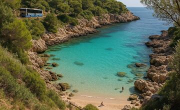 Scenic hidden swimming bay with calm turquoise waters and rocky shoreline