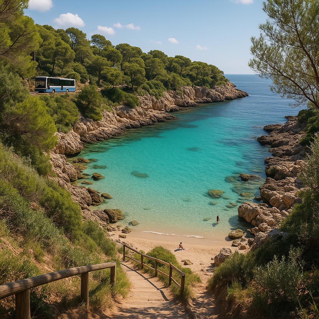 Which Hidden Bays Reachable by Public Transport Are Best for Swimming? 2 Scenic hidden swimming bay with calm turquoise waters and rocky shoreline