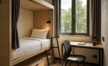 Hostel private room workspace for remote work calls