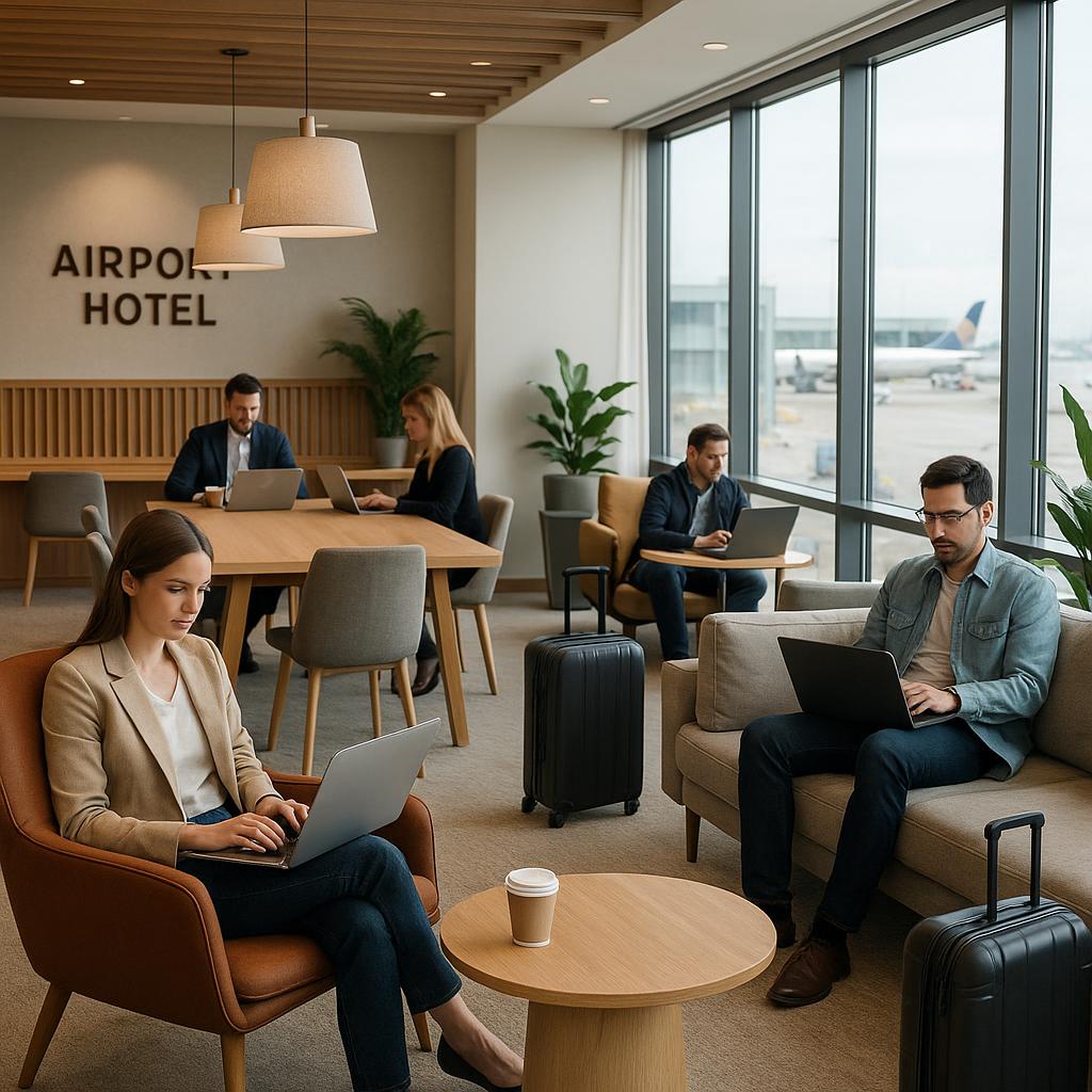 Hotel coworking lounge suitable for early flights