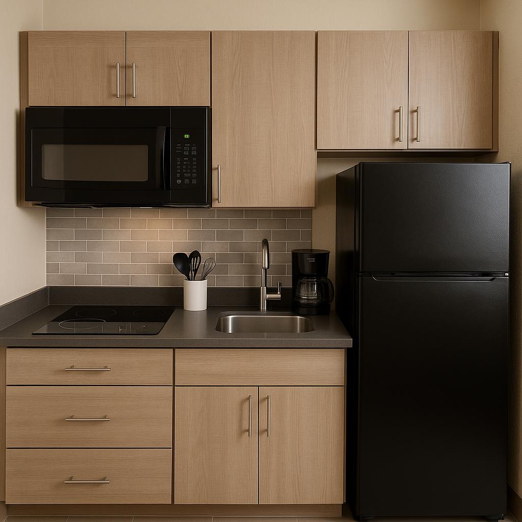 Which Hotels with Kitchenettes Make One-Night Layovers Easier to Manage? 2 Modern hotel kitchenette for one-night layover