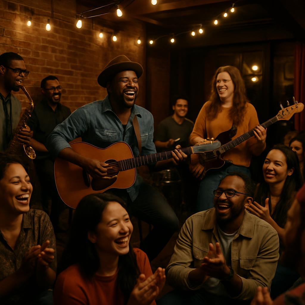 Audience enjoying live music at a cozy local venue