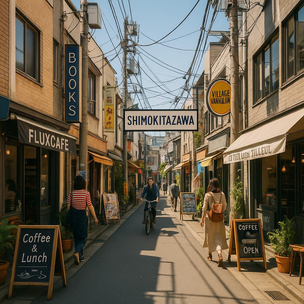 Street scene in Shimokitazawa Tokyo with indie shops and local cafes