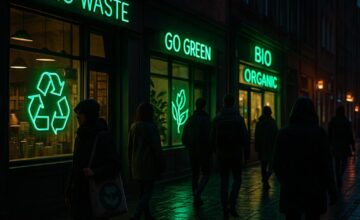 Urban night photography walk illuminated by neon lights