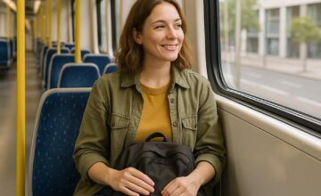 Solo traveler on a nearly empty public transit bus during off-peak
