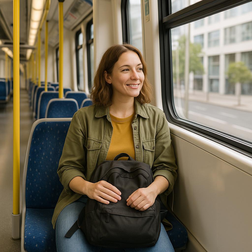 Solo traveler on a nearly empty public transit bus during off-peak