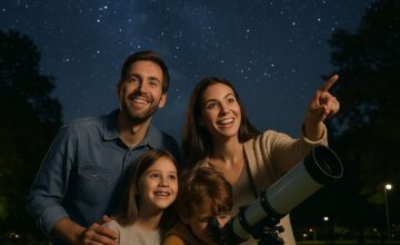 Family stargazing in local park