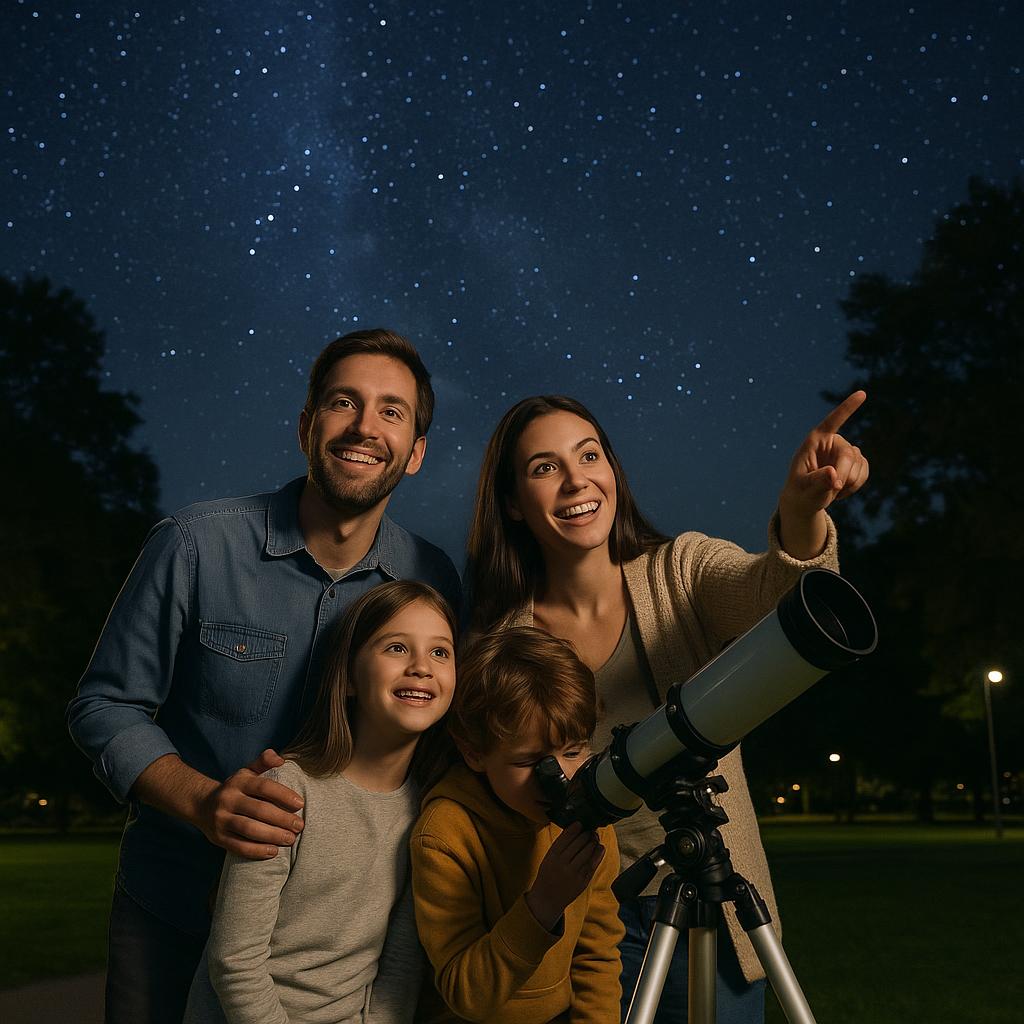 Family stargazing in local park