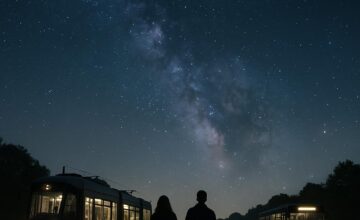 Stargazers at an accessible dark-sky park near public transport