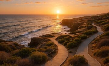 Sunset Cliffs Natural Park paved trail overlooking ocean