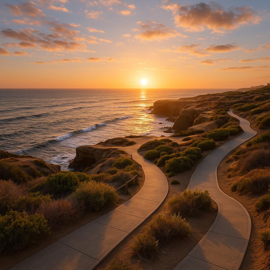 Sunset Cliffs Natural Park paved trail overlooking ocean