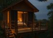 Treehouse lodge with blackout curtains and soft bedding