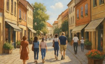 Pedestrian street in walkable European city