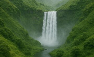 Secluded waterfall in a quiet lush valley