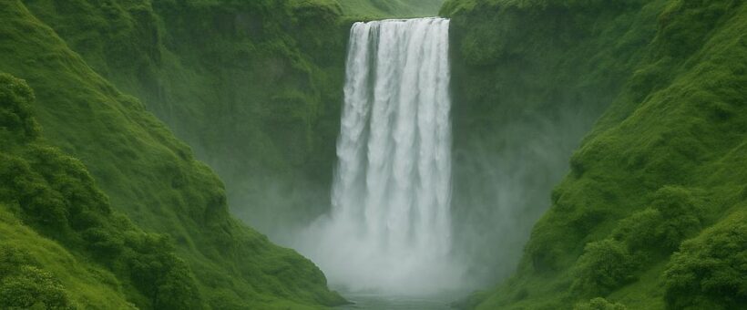 Secluded waterfall in a quiet lush valley