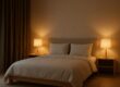 Wellness hotel bedroom with blackout curtains and circadian lighting for improved sleep