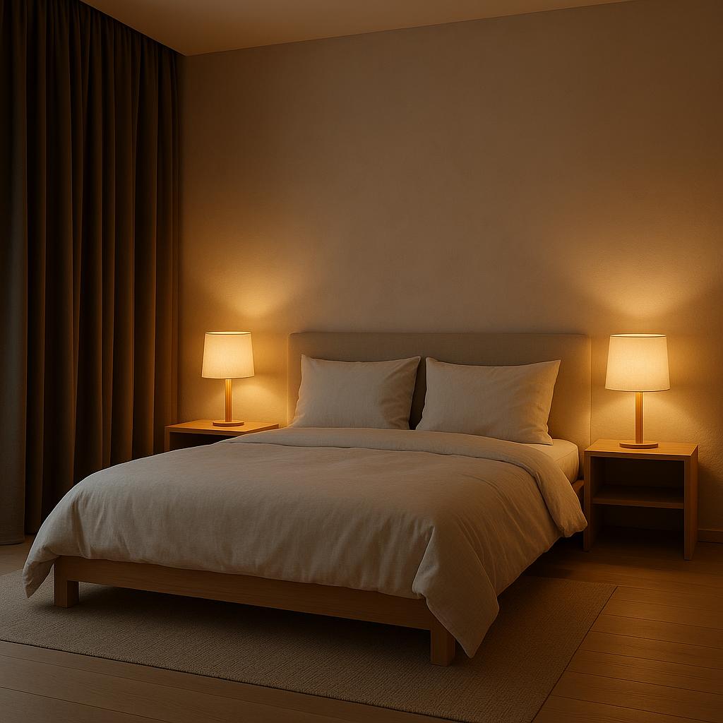 Which Wellness Hotels Actually Improve Sleep and Recovery? 2 Wellness hotel bedroom with blackout curtains and circadian lighting for improved sleep